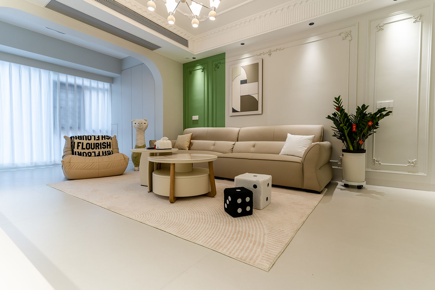 株洲家博整裝翡翠公園128㎡現(xiàn)代奶油風格裝修賞析